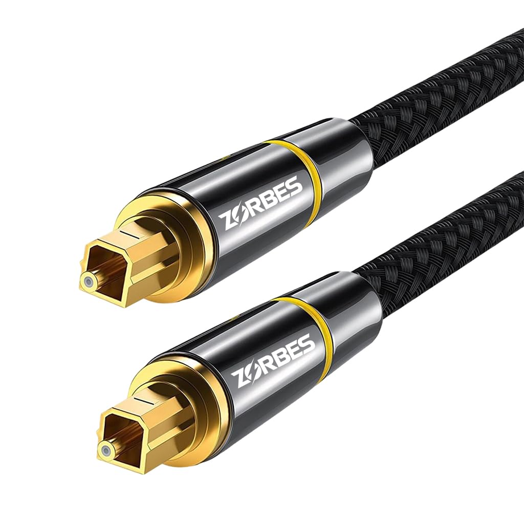 ZORBES 6.6FT Optical Audio Cable, Braided Optical Audio Cable, Gold-Plated Pin Digital Audio Fiber Optic Cable Toslink, Compatible with Sound Bar, Home Theater, TV, PS ZORBES 6.6FT Optical Audio Cable, Braided Optical Audio Cable, Gold-Plated Pin Digital Audio Fiber Optic Cable Toslink, Compatible with Sound Bar, Home Theater, TV, PS